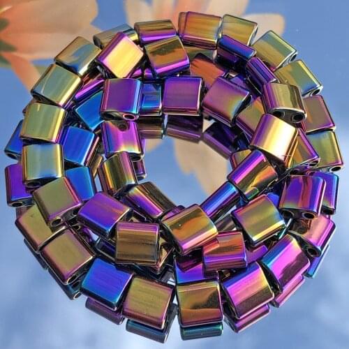 6mm Purple Multicolor Two Holes Hematite Natural Square Loose Spacer Mineral Stone Beads For Jewelry Making DIY Charm Bracelet