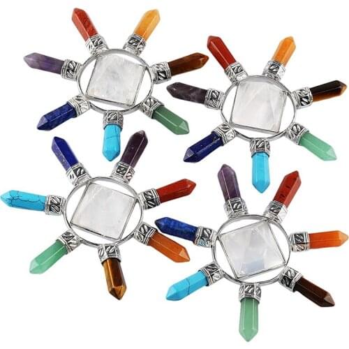 7 Chakra Jewelry Energy Power Natural Stone Meditation Crystal Pyramid Hexagonal Prism for Men Women Yoga & Gift Box