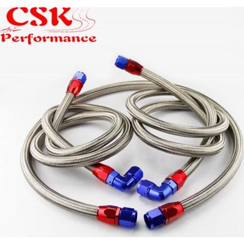 AN10 Stainless Steel/ Nylon Braided Oil/Fuel Line w/ Fittings 1.2m/1.4m/1.6m Black/Silver