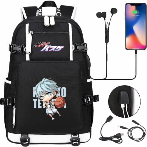 Anime Kurokos Basketball Prints USB Boy Girl Kids Book Bag Large Capacity Teenagers Schoolbags Women Men Laptop Travel Backpack