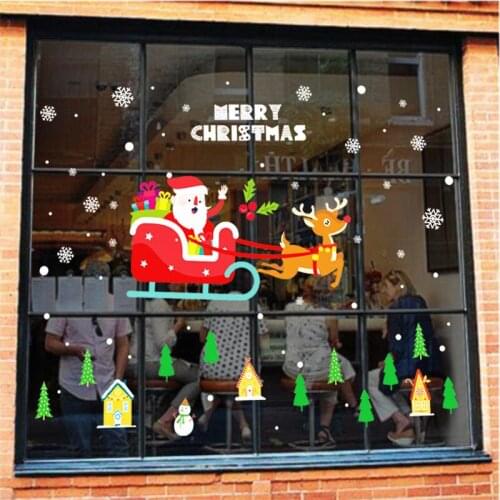 DIY Santa Claus Christmas Tree Stickers Shop Window Glass Decor Christmas Decorations For Home Festival Decals