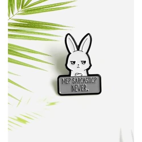 Cartoon satirical rabbit enamel pin funny rabbit animal cute jewelry feminist badge brooch lapel pin girl jewelry gift