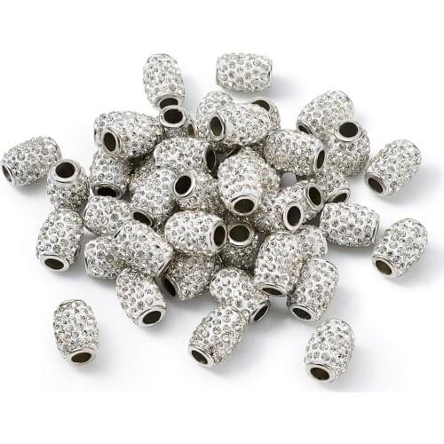 100Pcs Handmade Polymer Clay Rhinestone European Beads Large Hole Crystal Barrel Beads Charms For DIY Bracelet Jewelry Making