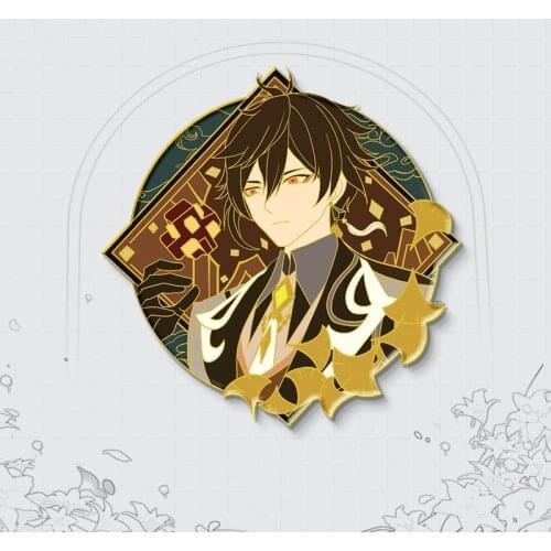 Genshin Impacts Morax Enamel Pin Cartoon Handsome Zhongli Metal Brooch Accessories Video Game Fans Collect Badge Jewelry