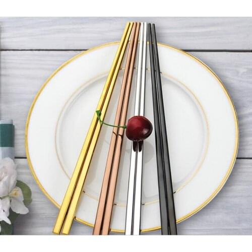 Hot sell 100 pairs/lot High Grade 304 Stainless Steel Square Chopsticks China Dinnerware 4 Colors