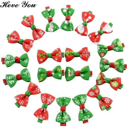 Heve You 20/50/100 Pcs Dog Hair Clips Handmade Pet Accessories Boutique Santa Dog Bow Grooming Bows for Cats Dog Christmas Gifts