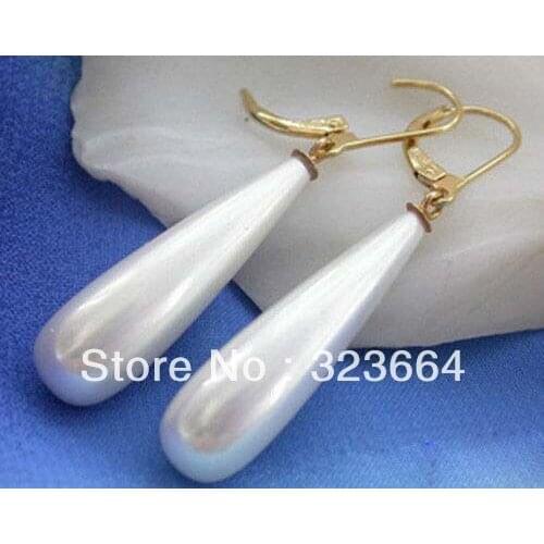 Hot Sell! Long Beautiful White Shell pearl Teardrop earring Estate Fine