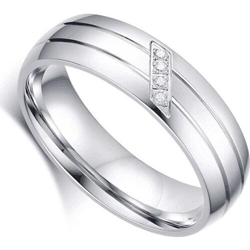 Stainless Steel Ring Fashion Silver Color Rhinestone Couple Rings Long-lasting Color No Rust Titanium Men Women Steel Ring