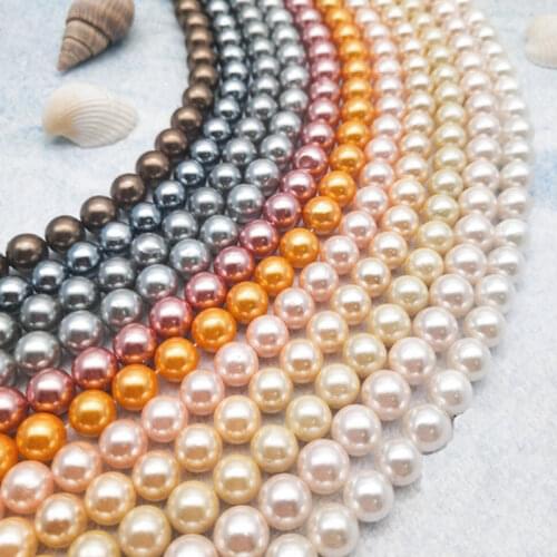 High Quality Multicolor Shell Imitation Pearl Round 6/8/10/12/14mm Necklace Bracelet Jewelry Gems Loose Beads 15 Inch wk89