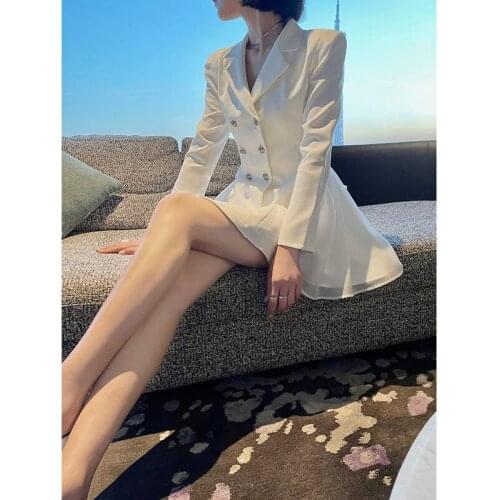 Suit dress womens new loose stitching design in spring and summer