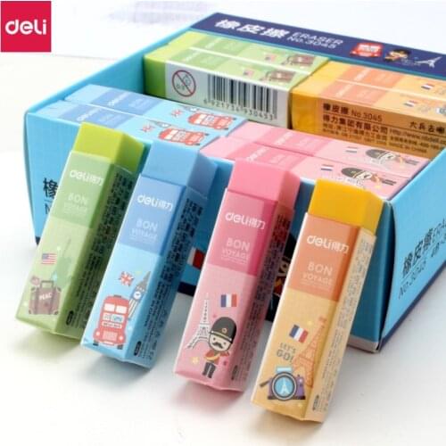 Deli pencil erasers 36pcs cute cartoon candy colors eraser student supplies for school & office stationery eraser for kids gifts