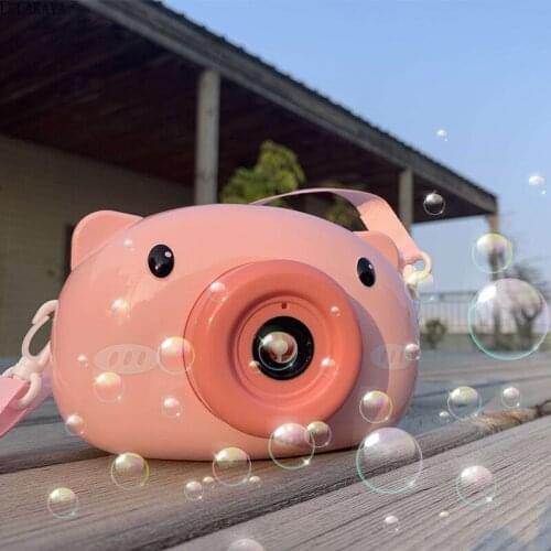 Cute Cartoon Pig Camera Kids Baby Funny Bubble Machine Outdoor Automatic Soap Bubbles Maker Blowing Electric Light Children Toys
