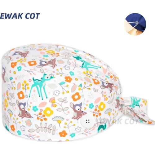 Multicolor cartoon printing hat adjustable Scrub hats beauty salon nursing cap with button laboratory pet shop fashion scrub cap