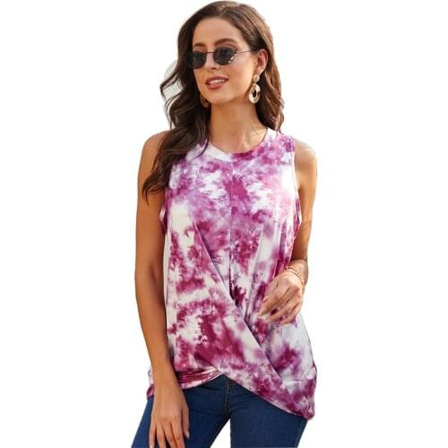 Fashion Gradient Tie-dye Tank Top Women Cross Vest Summer Sleeveless Tee Shirts Tie Dye Tanks Casual Streetwear Harajuku Tops