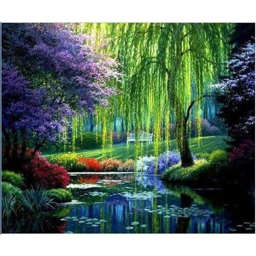 14/16/18/27/28 Cross Stitch Kits Crafts Scenery Green trees by the lake Art Needlework 14CT Unprinted Embroidered Handmade