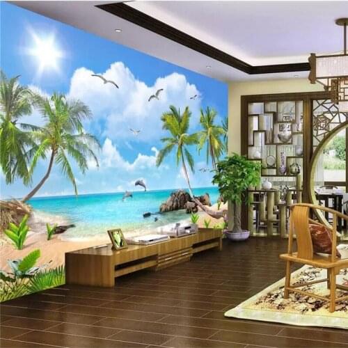 Custom Mural Wallpaper Summer Beach Coconut Tree Seascape Scenery Landscape TV Background Wall Painting