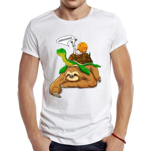 2021 Mens New Fashion Snail turtle and Sloth Design Short Sleeve T-Shirt Cool Printed Tops Hipster Tee Shirts
