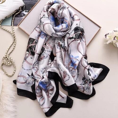 Women Popular 180X90CM Silk Scarves Chain Print Silk Scarf Muffler Lady Flower Scarves Quality Luxury Shawl Beach Wraps Hijab