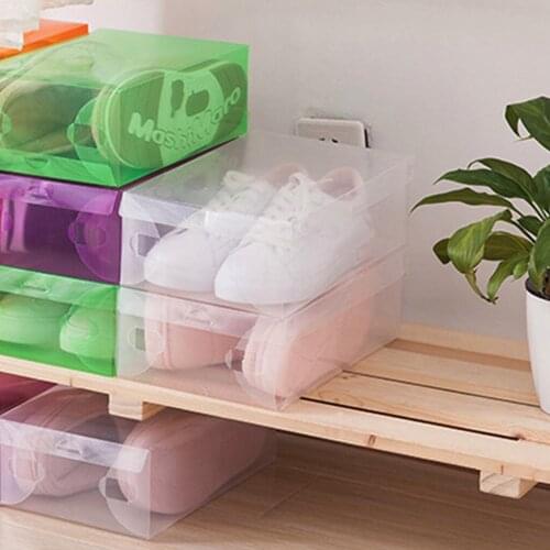 12pcs Transparent Plastic Shoes Storage Boxes Makeup Box Case Holder Foldable Shoes Box Men/Women/Children