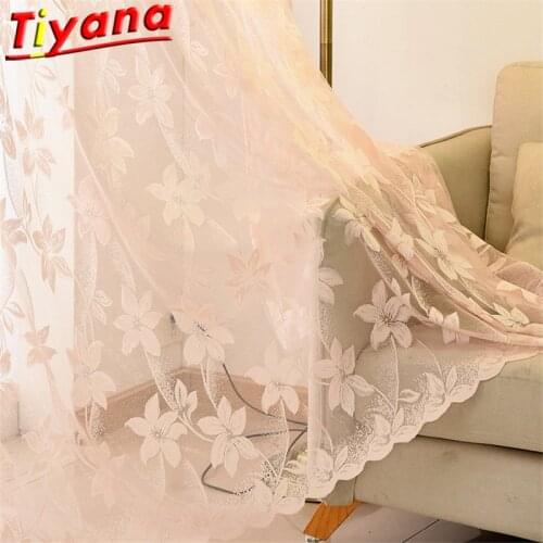 Romantic Pink Big Flowers Jacquard Tulle Curtains for Living Room Pink Bauhinia Window Screens for Dinner Room X-HM465#VT