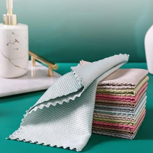 50/10PC Fish Scale Rag Glass Rough Towel Cleaning Cloth Absorbent Scouring Pad Kitchen Table Dish Pot Cloth Cleaning Rag