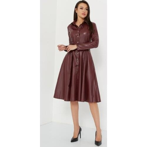 Pu Leather Sexy a-Line Dress Sashes Pockets Long Sleeve Winter Black Dress 2020 Elegant Vintage New Fashion Streetwear