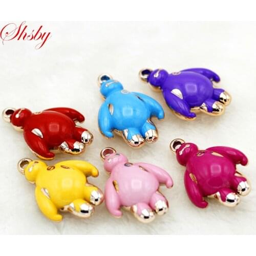 Shsby 5pcs colour mixture DIY oil drip bear Pendant Jewelry gold Charms Handmade Necklace Girls Kids Accessory for key chain