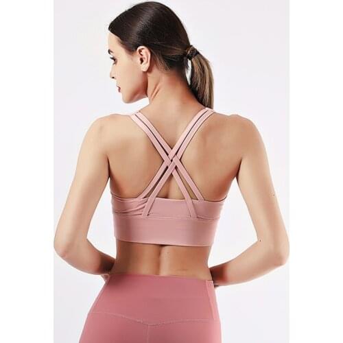 RUNNING GIRL Sports Bra for Women, Criss-Cross Back Padded Strappy Sports Bras Medium Support Yoga Bra with Removable Cups