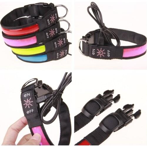 LED Luminous Dog Collar Nylon Materials Rechargeable Pet Collar Various Colors Pet Product with USB Peach Shaped Charge