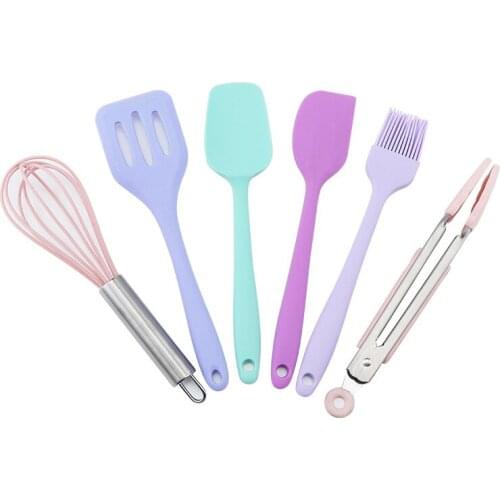 Purple Mini Silicone Kitchenware 6-piece Baking Scraper Set Whisk Food Clip Combination Baking Tools