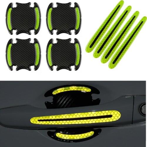 Universal Green Car Reflective Sticker Door Handle Door Bowl Protection Guards Trim Stickers Reflective Warning Protector