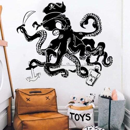Vinyl wall stickers school octopus pirate captain tentacles nautical kids room baby room decals a unique gift for kids E8