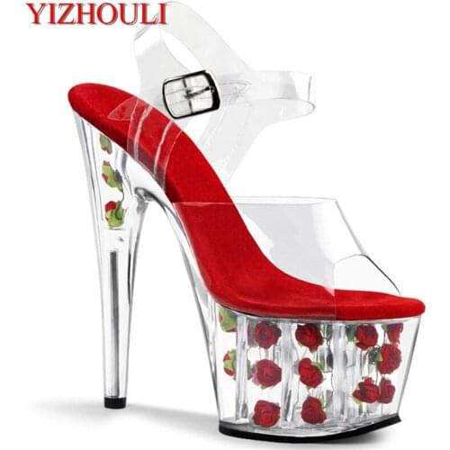 Summer 17cm stiletto heels for ladies, Romanesque party sandals, pole dancing sexy rose platform sandals