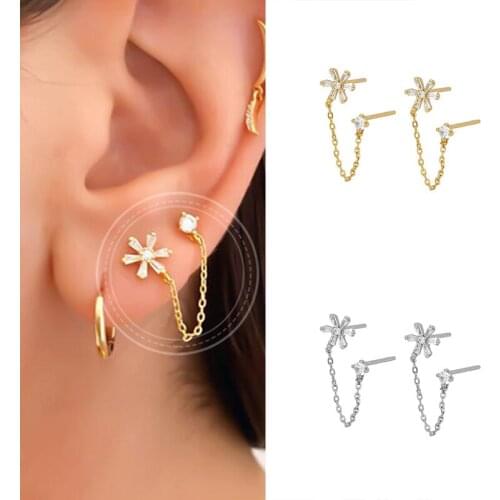 925 Sterling Silver Ear Needle Ladies Flower Earrings With Chain Pendants Bosmian Style Fashion Jewelry Fashion Jewelry Gifts