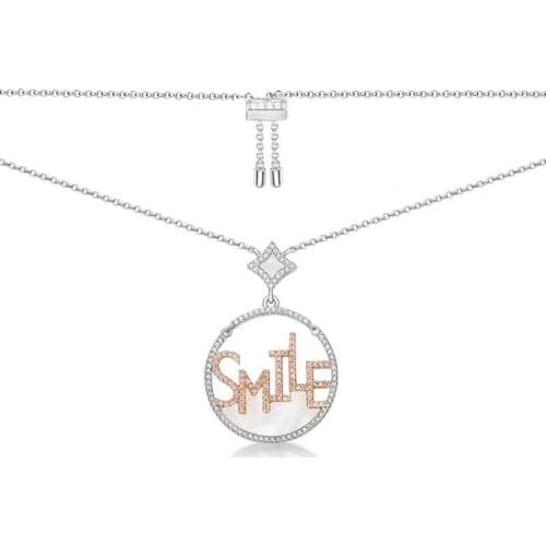 SLJELY Fashion Real 925 Sterling Silver Multicolor Zircon Letter SMILE Mother of Pearl Pendant Necklace Women Fine Party Jewelry