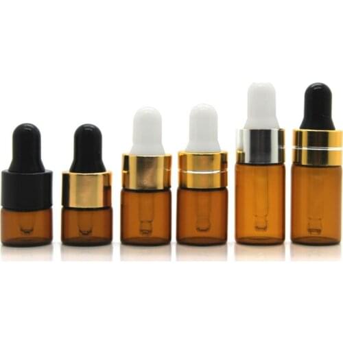1ML 2ML 3ML 5ml Amber Glass Vials With Black Aluminum Dropper Cap, Refillable Portable Perfume Container LX1071