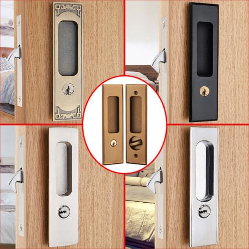 5 Styles Sliding Door Lock Interior Bathroom and Lavatory Lock Hook Invisible Move Door Lockset with Keys