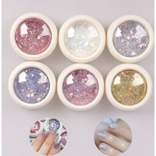 6Pcs/set Holographic Nail Glitter Set Gold Bottle DIY Flake Nail Art Hexagon Glitter Powder Mermaid Sequins For Nail