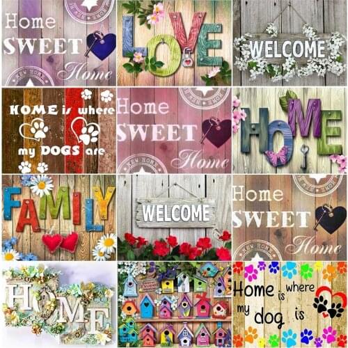 Full Drill Diamond Painting 5D DIY "Love Paradise House" Picture Rhinestone Mosaic Text Diamond Embroidery Wall Home Decoration