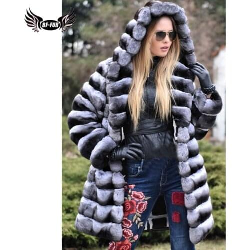 BFFUR Rex Rabbit Fur Chinchilla Womens Coats 2020 Winter Thick Warm Luxury Plus Size Clothing With Hood Coats From Natural Fur