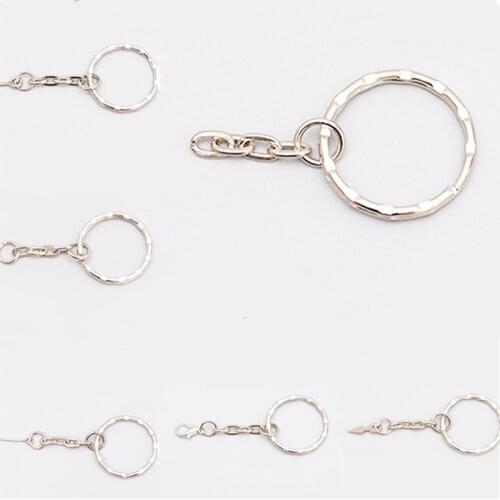 10pcs Silver Plated 25mm Keyring ripple Keychain Short Chain Split Ring DIY Lobster Clasp Key Chains Accessories k4