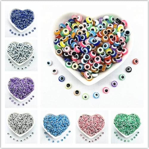 New 50pcs 6mm Oval Beads Evil Eye Resin Spacer Beads for Jewelry Making DIY Handmade Bracelet Beads