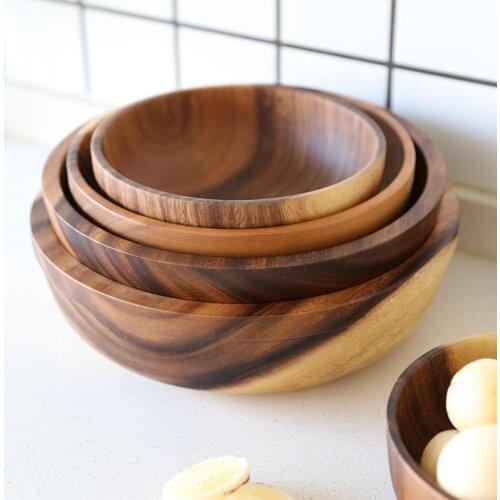 Household Round Wooden Fruit Salad Bowl Dinnerware Basin Container Kitchen Tool Кухонные принадлежности