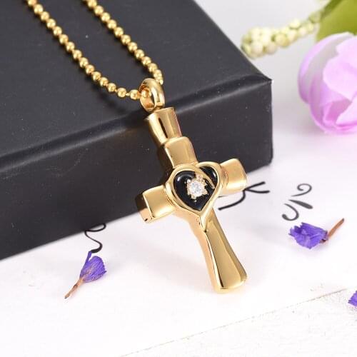 CMJ8329 Gold Color Heart Cross Keepsake Pendant Cremation Jewelry Memorial Urn Necklace for Ashes Urn Jewelry