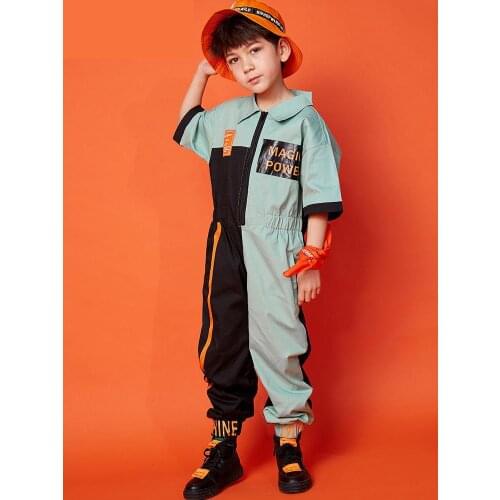 Kids Hip Hop Dance Suit Short Sleeve Loose Jumpsuit Overalls For Girls Boys Jazz Dance Costume One Piece Dancing Clothes Outfits