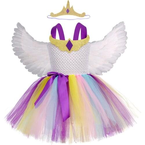 Cartoon Girls Princess Celesti Ludenberg Cosplay Outfit Pastel Unicorn Tutu Dress for Kids Girl New Home Party Dress with Crown