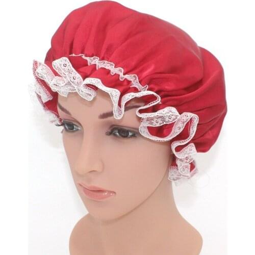 Women 100% Pure Silk Sleep Hats Wrap Night Cap Hair Care Bonnet Flesh Pink Black shower cap