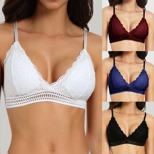 Women Lace Bra No Steel Ring Beauty Back Wrapped Chest Comfortable Daisy Brassiere Stretch Triangle Cup Padded Underwear 1Pcs