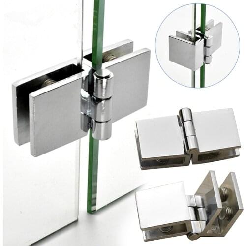 90 180 Degree Bilateral Clip Home Easy Install Glass Clamp Zinc Practical Durable Cabinet Door Hinge Bathroom Furniture Cupboard