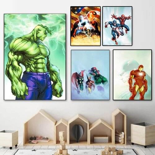 Marvel Avengers Spiderman Canvas Painting Comics Captain America Superhero Posters and Prints Wall Art Pictures Kids Room Decor